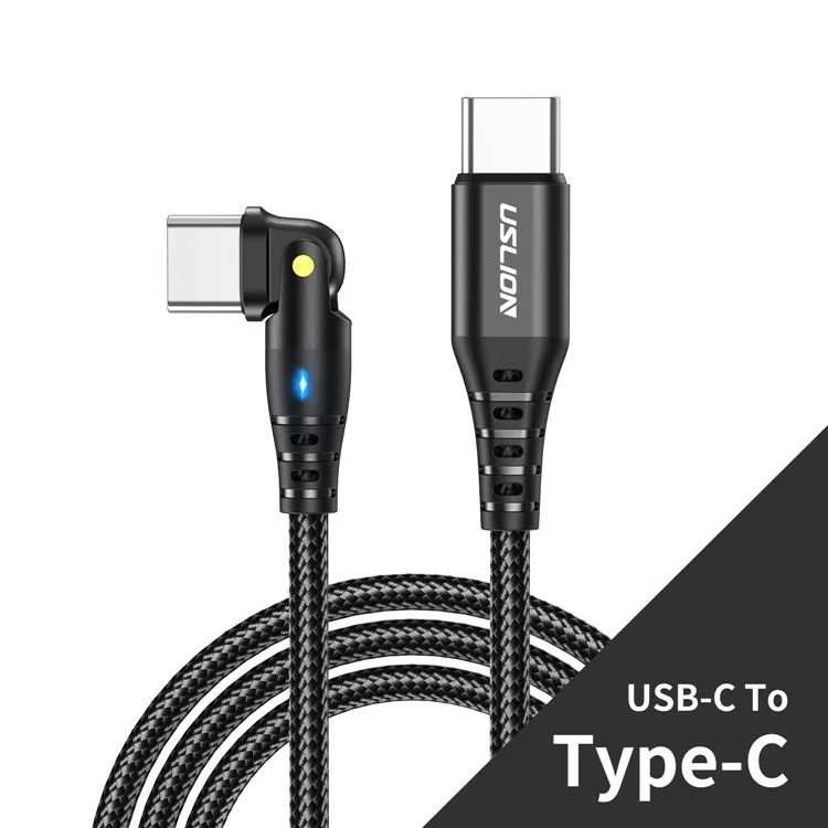 USLION US0177 Câble de 1m PD 60W Type-C vers Type-C avec rotation de 180 degrés - Noir