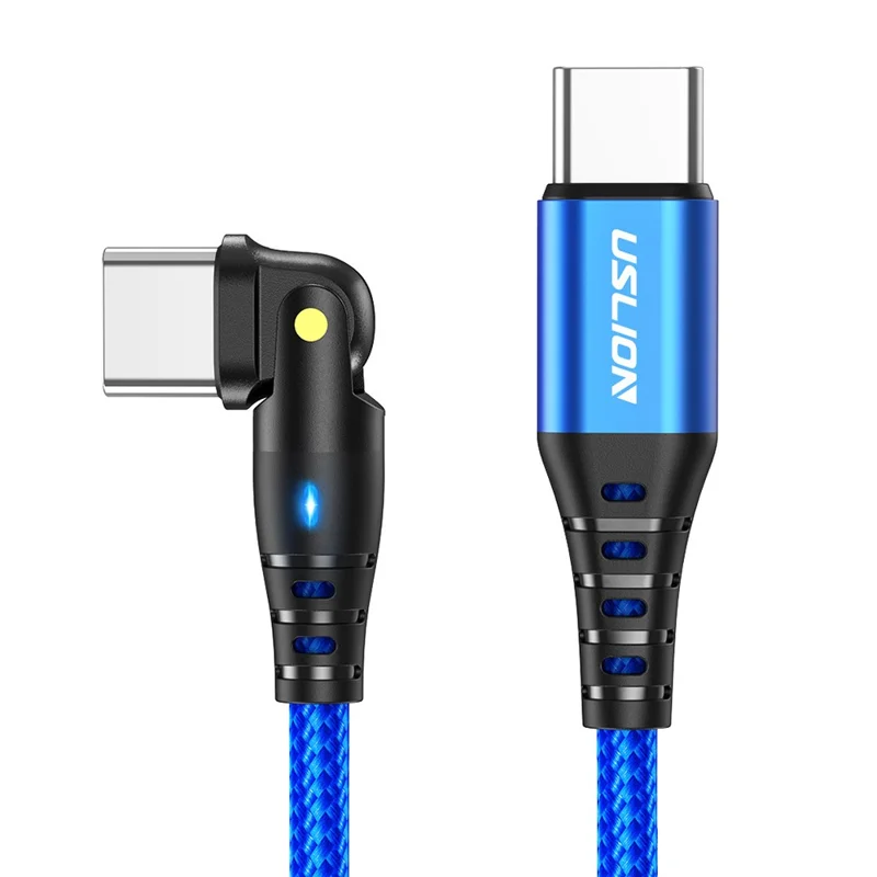 USLION US0177 Câble Type-C vers Type-C de 2 m 60 W avec rotation de 180 degrés et témoin lumineux - Bleu