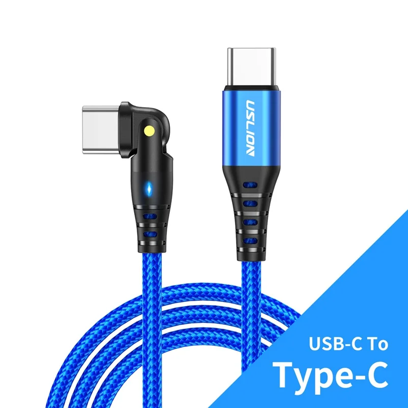 USLION US0177 Câble Type-C vers Type-C de 2 m 60 W avec rotation de 180 degrés et témoin lumineux - Bleu