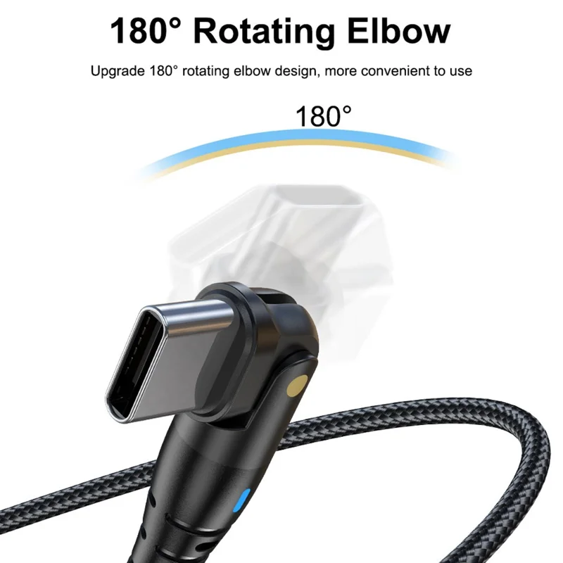 USLION US0177 2 m 60 W Type-C naar Type-C kabel 180 graden roterende PD-oplaadkabel met LED-verlichting - Rood