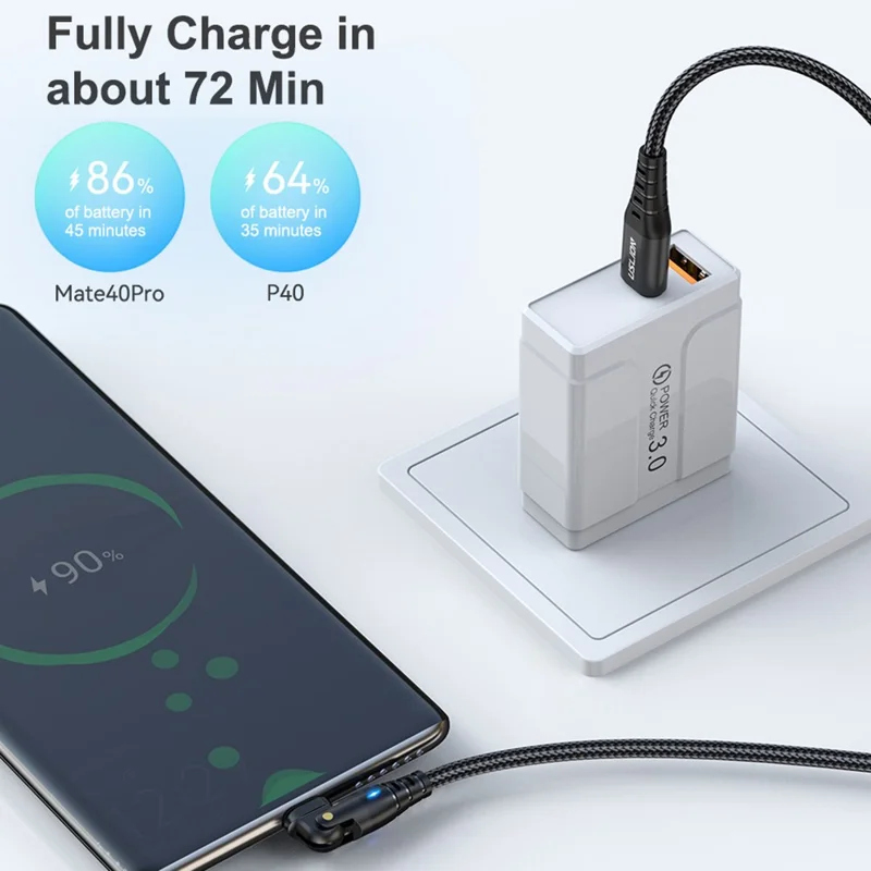 USLION US0177 2 m 60 W Type-C naar Type-C kabel 180 graden roterende PD-oplaadkabel met LED-verlichting - Rood