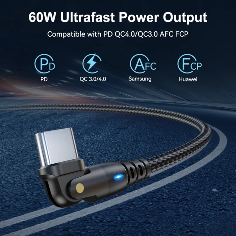 USLION US0177 2 m 60 W Type-C naar Type-C kabel 180 graden roterende PD-oplaadkabel met LED-verlichting - Rood