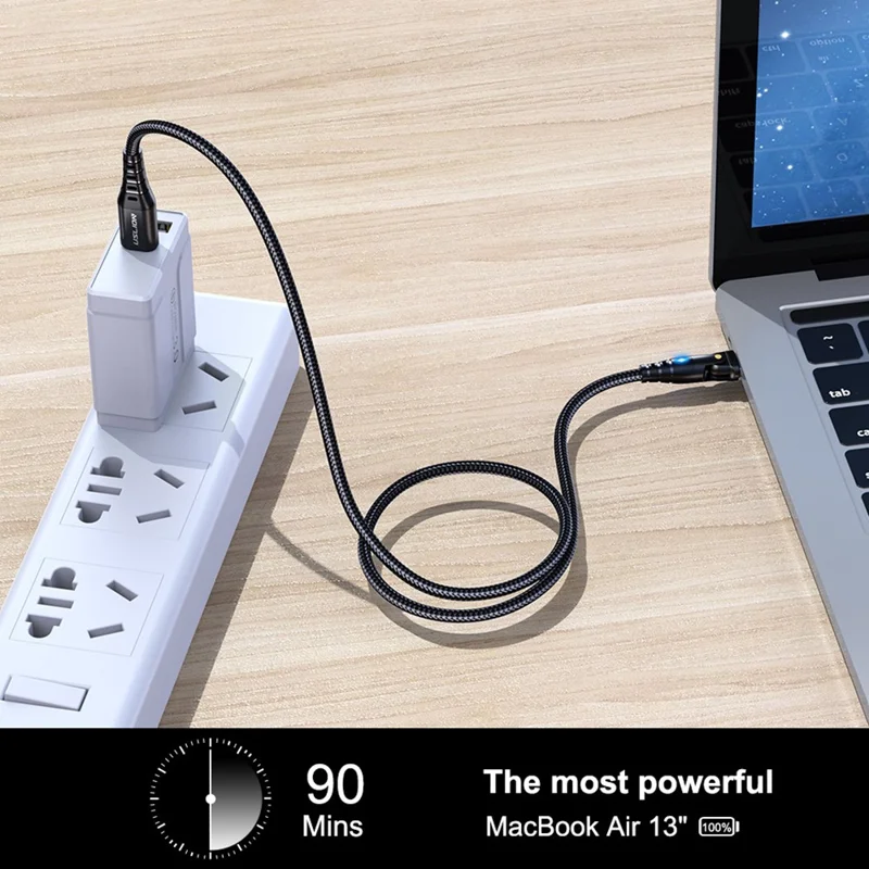 USLION US0177 2 m 60 W Type-C naar Type-C kabel 180 graden roterende PD-oplaadkabel met LED-verlichting - Rood