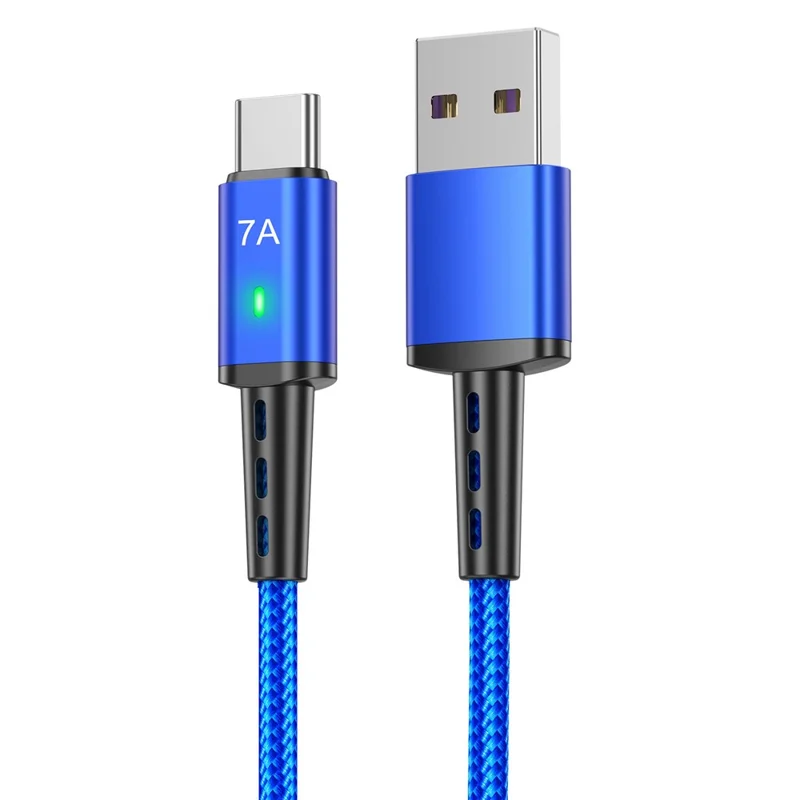 USLION US0188 USB-A til USB-C opladningskabel 1 m, tekstileret datakabel - Blå