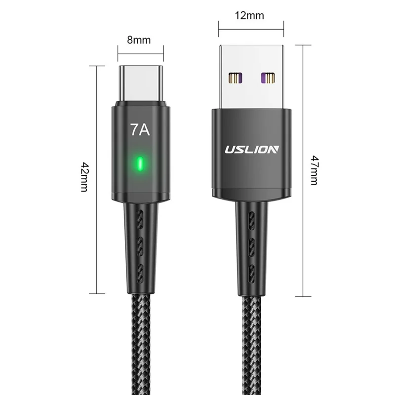 USLION US0188 USB-A til USB-C opladningskabel 1 m, tekstileret datakabel - Blå