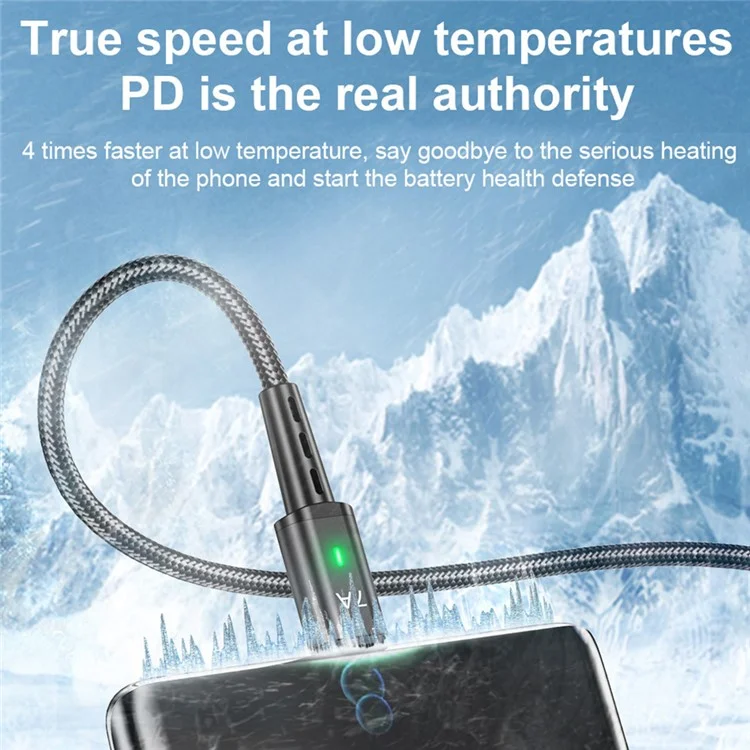 USLION US0188 Câble tressé USB vers Type-C 2m 7A Charge rapide pour téléphone - Noir