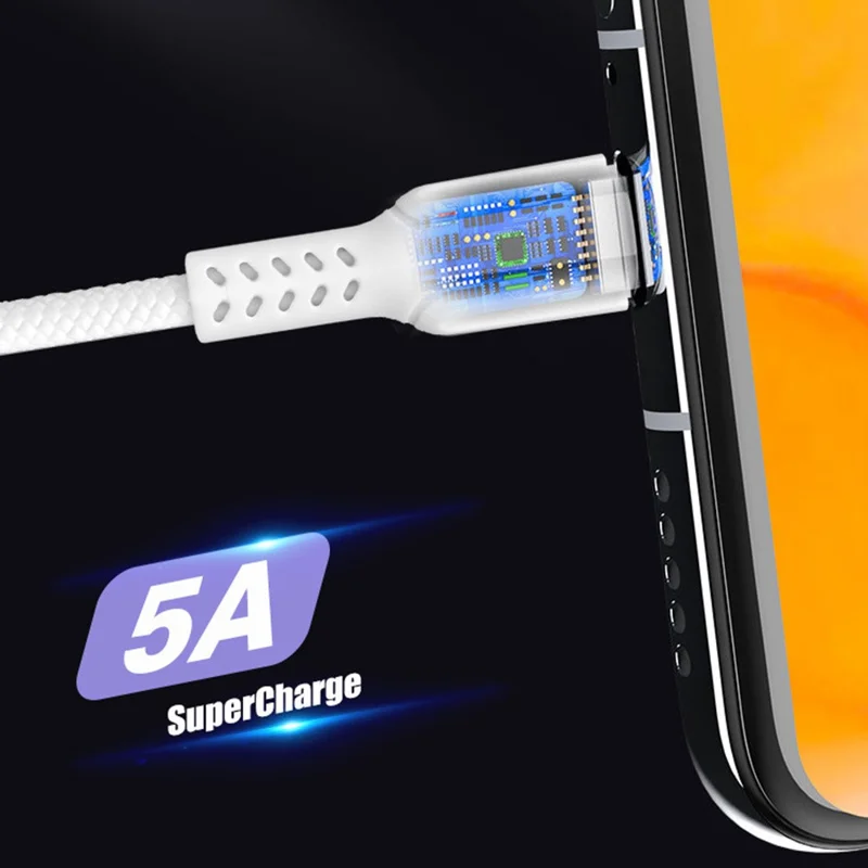 PINZUN 1 m USB til Micro/Type-C opladningskabel 5 A hurtigopladningskabel til smartphone/tablet - Type-C