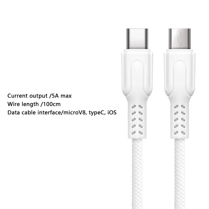 PINZUN 1 m USB til Micro/Type-C opladningskabel 5 A hurtigopladningskabel til smartphone/tablet - Type-C