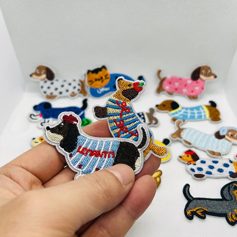 Cute Dog Embroidered Patch Self-Adhesive Appliques Soft Touch Creative DIY Craft Decorations - LS939