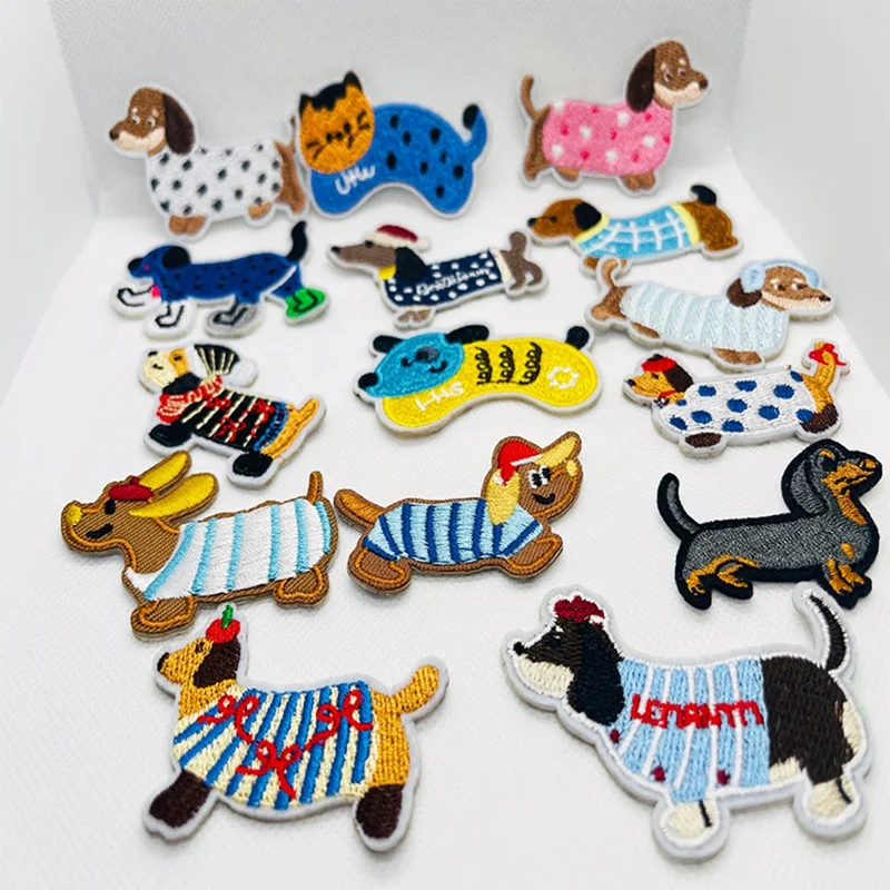 Cute Dog Embroidered Patch Self-Adhesive Appliques Soft Touch Creative DIY Craft Decorations - LS939