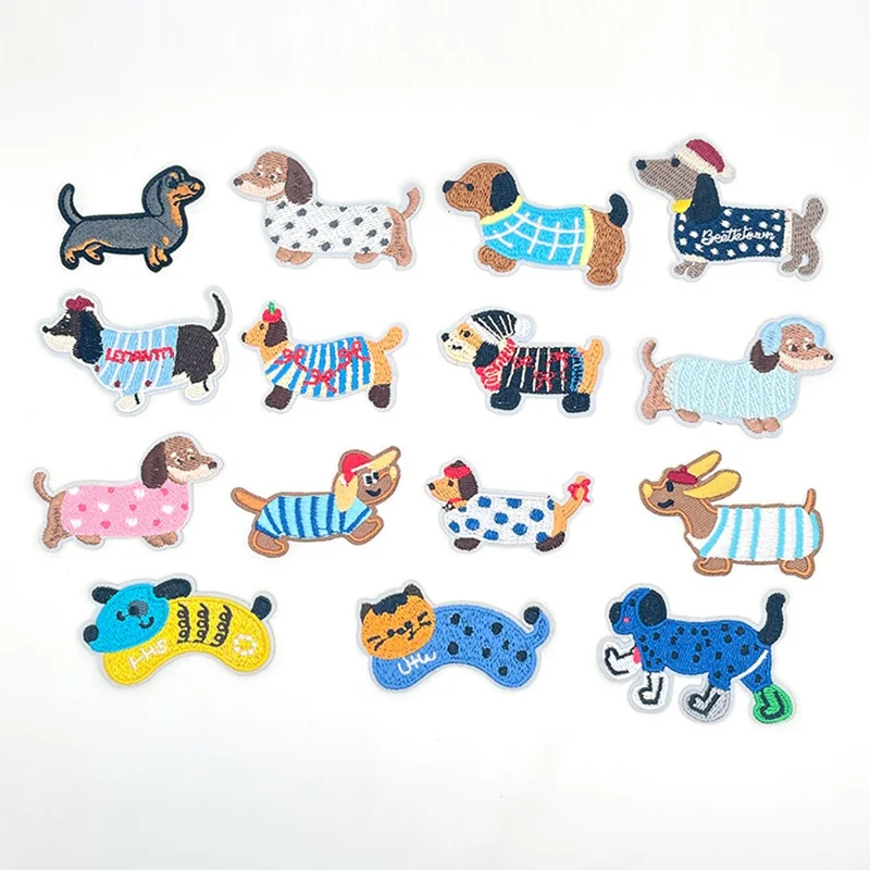 Cute Dog Embroidered Patch Self-Adhesive Appliques Soft Touch Creative DIY Craft Decorations - LT106