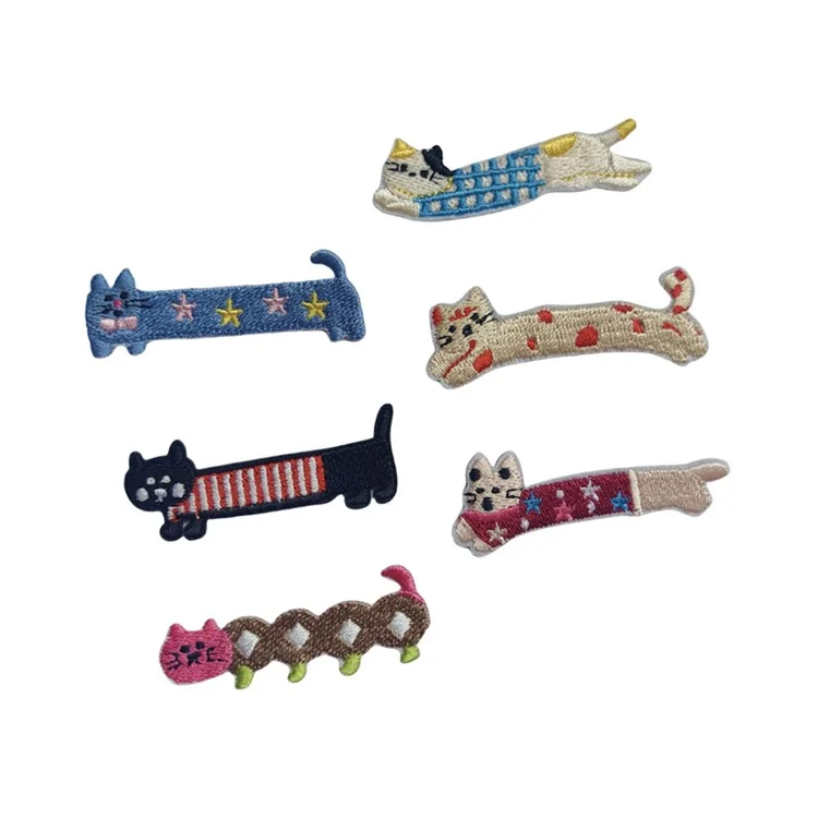 Patches Criativos de Gato Cartoon Longo - Apliques Bordados Autoadesivos para Decoração DIY - Nº 1