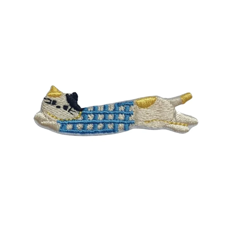 Cute Cartoon Long Cat Embroidered Patches Creative Self-Adhesive Appliques DIY Craft Decorations - No.6