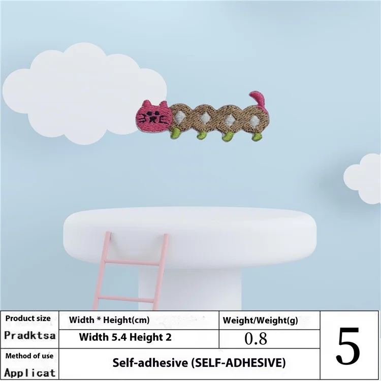 6 Pcs Patchs Mignons de Chat Cartoon Long Brodés - Appliques Autocollantes Créatives pour Bricolage et Décoration