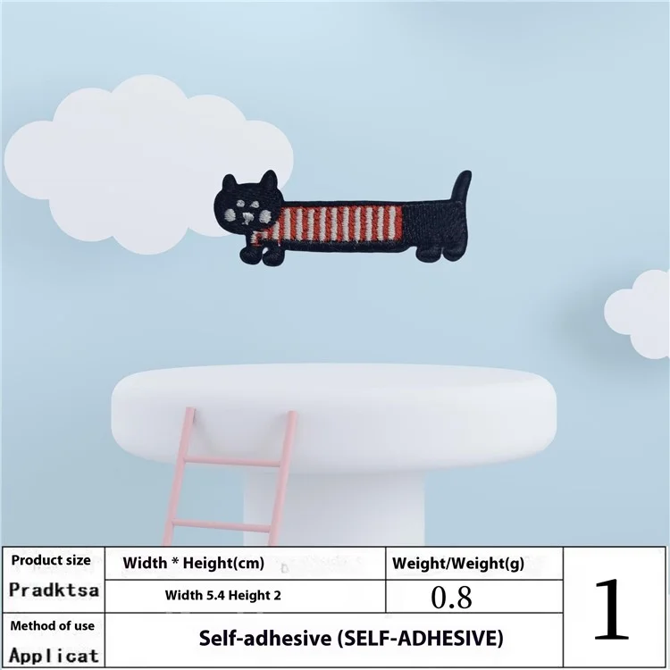 6 Pcs Patchs Mignons de Chat Cartoon Long Brodés - Appliques Autocollantes Créatives pour Bricolage et Décoration