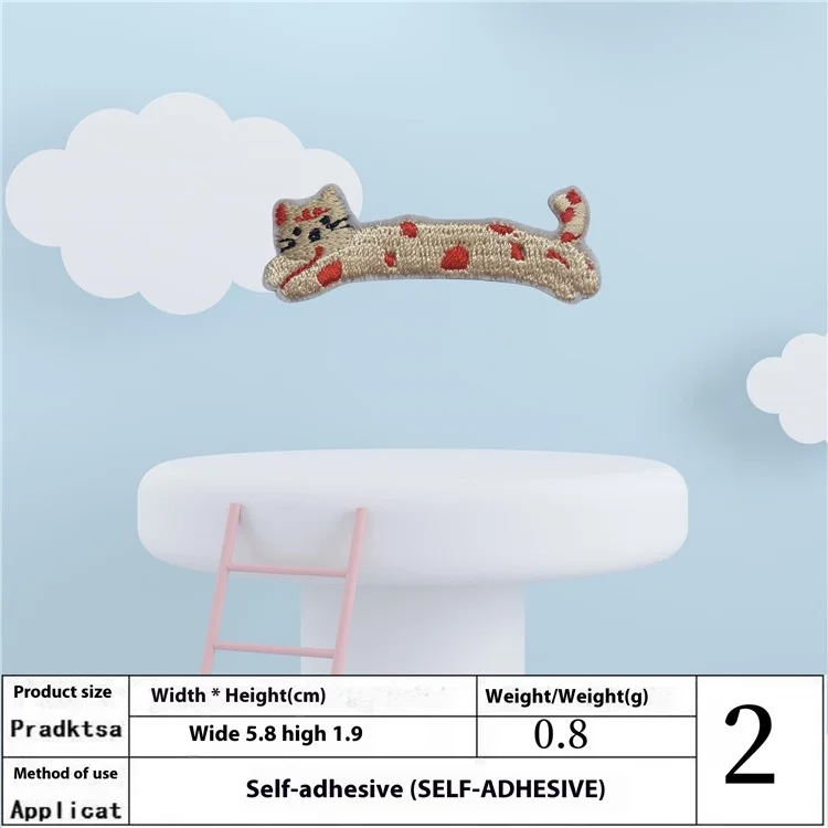 6 Pcs Patchs Mignons de Chat Cartoon Long Brodés - Appliques Autocollantes Créatives pour Bricolage et Décoration