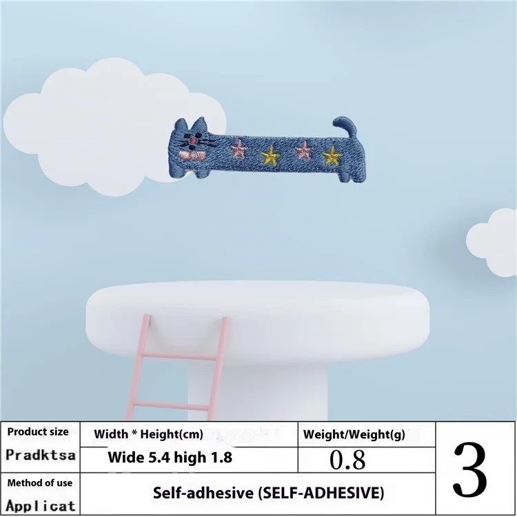 6 Pcs Patchs Mignons de Chat Cartoon Long Brodés - Appliques Autocollantes Créatives pour Bricolage et Décoration