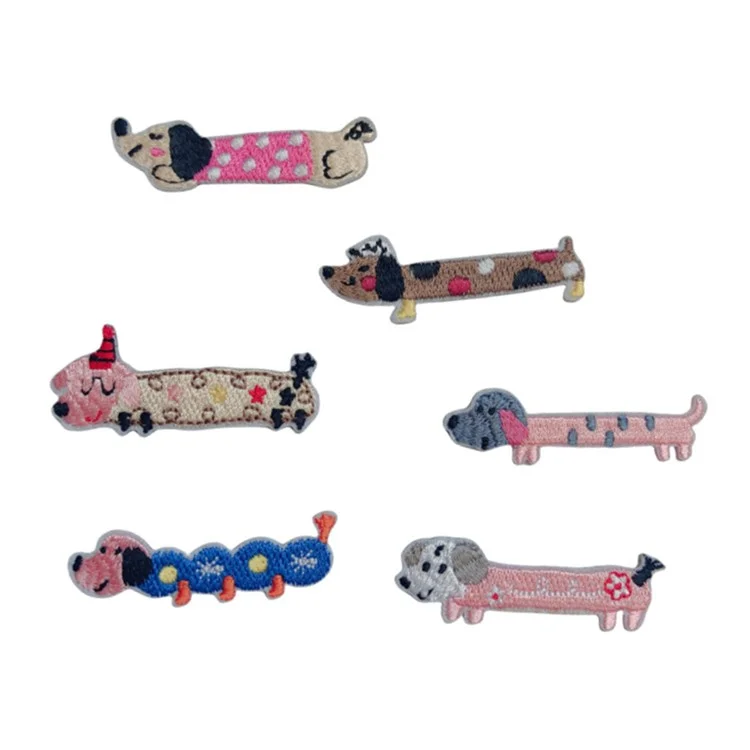 6 Pcs Patchs Brodés Mignons Motif Teckel Autocollants Créatifs Appliqués DIY Décorations Artisanales