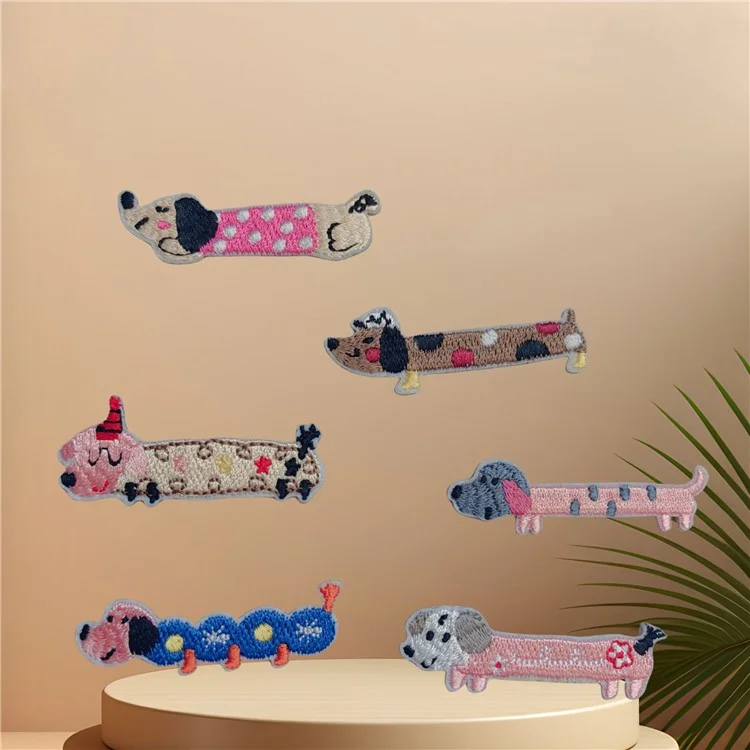 6 Pcs Patchs Brodés Mignons Motif Teckel Autocollants Créatifs Appliqués DIY Décorations Artisanales