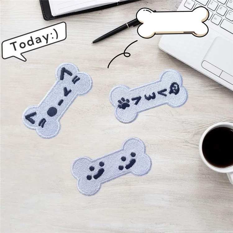 3 Pcs Patchs Brodés Expressions de Dessin Animé Mignons - Appliques Autocollantes Créatives pour Décoration DIY