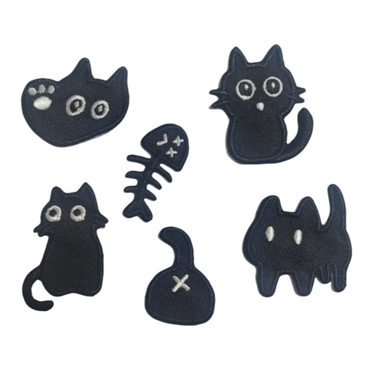 6 Uds Parches Bordados de Gato Negro Dibujos Animados Adhesivos Creativos para Manualidades Decoraciones DIY