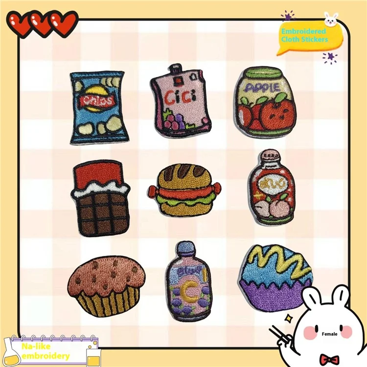 9 Pcs Patchs Brodés de Collation et Boisson Coréenne Créatifs, Autocollants, Appliques DIY pour Décoration