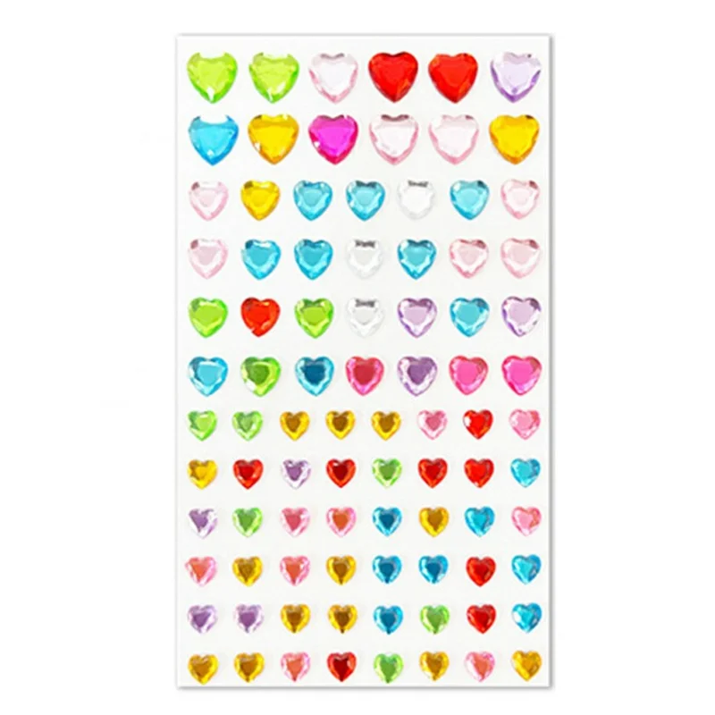 Colorful Crystal Stickers 3D Gem Phone Decoration Decals for DIY Craft Face Notebook Scrapbook Crafting - 88Pcs Heart-shaped Diamonds