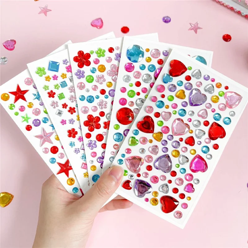 Colorful Crystal Stickers 3D Gem Phone Decoration Decals for DIY Craft Face Notebook Scrapbook Crafting - 88Pcs Heart-shaped Diamonds