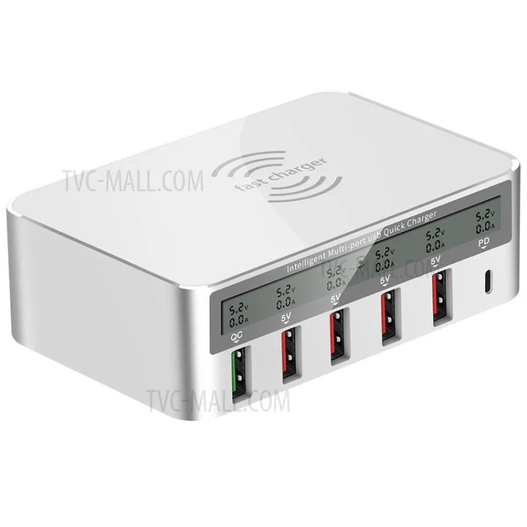 LED Display QC3.0 6 USB Wireless Charger (WLX-818F) - EU Plug