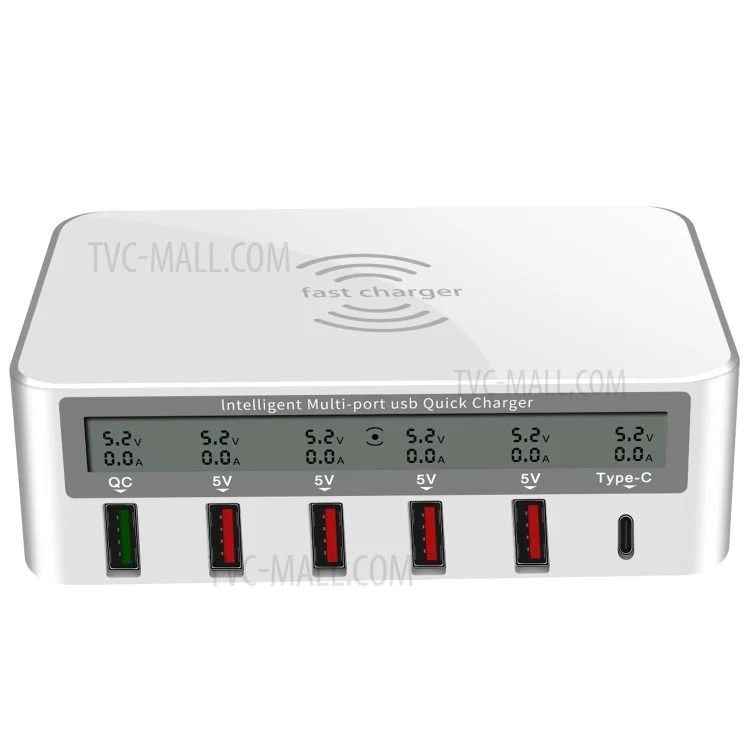 LED Display QC3.0 6 USB Wireless Charger (WLX-818F) - EU Plug