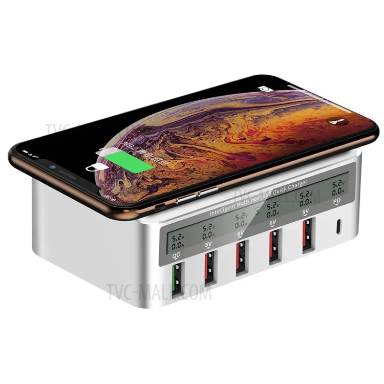 LED Display QC3.0 6 USB Wireless Charger (WLX-818F) - EU Plug