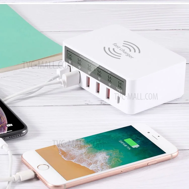 LED Display QC3.0 6 USB Wireless Charger (WLX-818F) - EU Plug