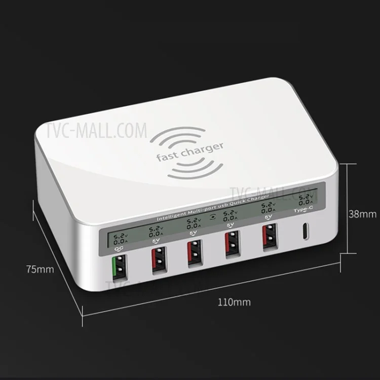LED Display QC3.0 6 USB Wireless Charger (WLX-818F) - EU Plug