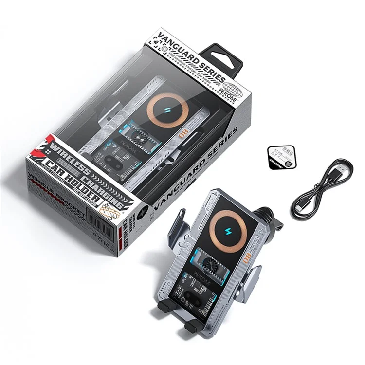 WEKOME WP-U208 Vanguard Series Mechanical Transparent Wireless Charging Car Holder - Nero