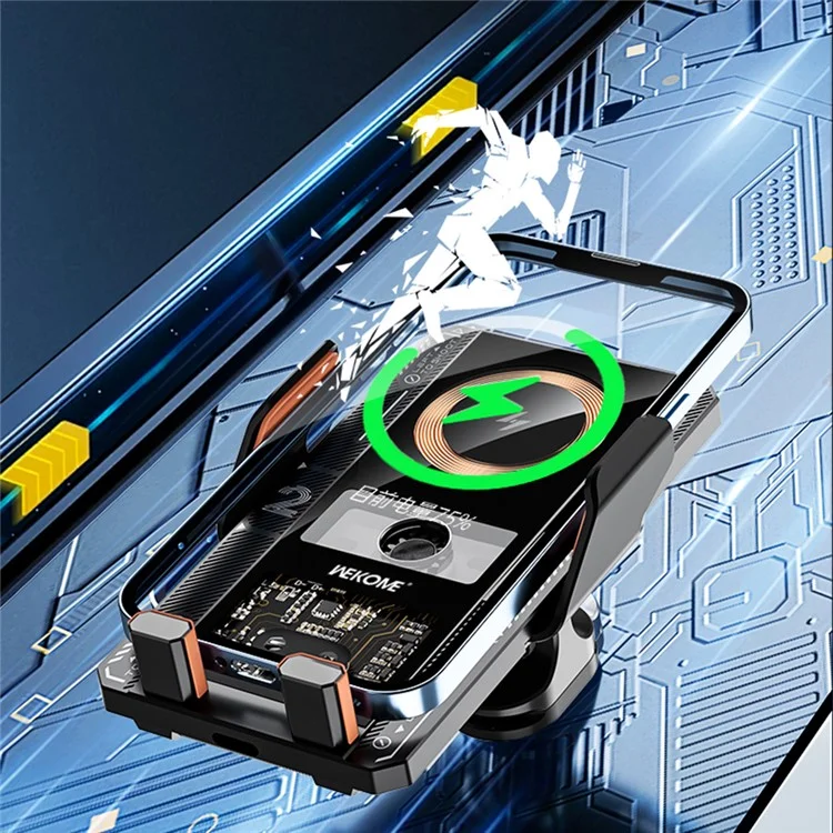 WEKOME WP-U208 Vanguard Series Mechanical Transparent Wireless Charging Car Holder - Nero