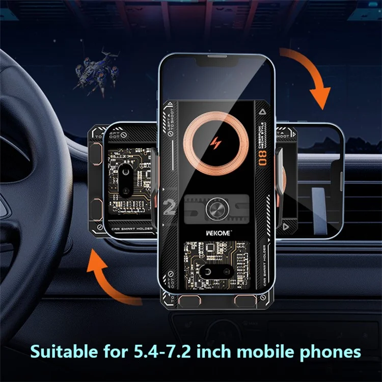 WEKOME WP-U208 Vanguard Series Mechanical Transparent Wireless Charging Car Holder - Nero