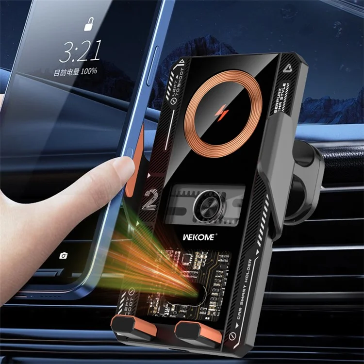 WEKOME WP-U208 Vanguard Series Mechanical Transparent Wireless Charging Car Holder - Nero