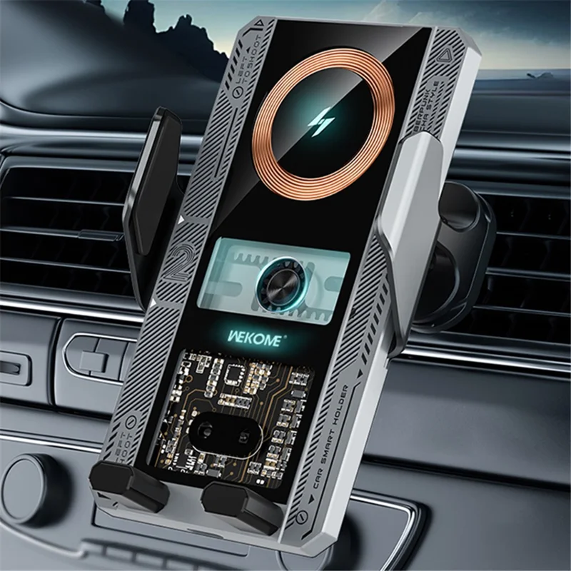 WEKOME WP-U208 Vanguard Series Mechanical Transparent Wireless Charging Car Holder - Cinza