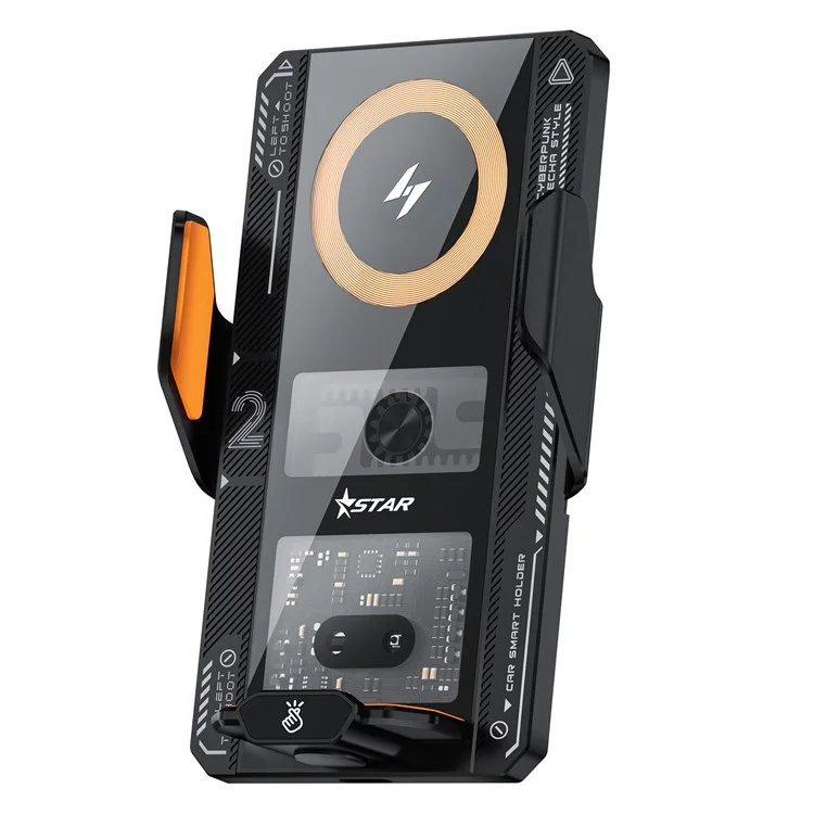 T9 Mecha Style Magnetic Charging Auto-Clamping Wireless Car Charger Phone Holder - Black