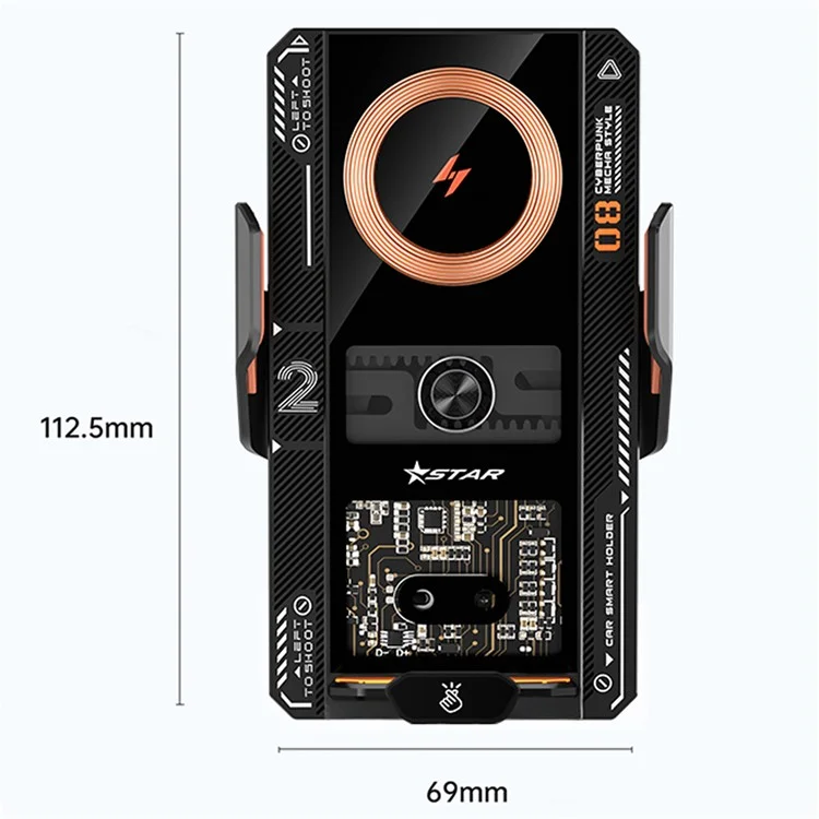 T9 Mecha Style Magnetic Charging Auto-Clamping Wireless Car Charger Phone Holder - Black