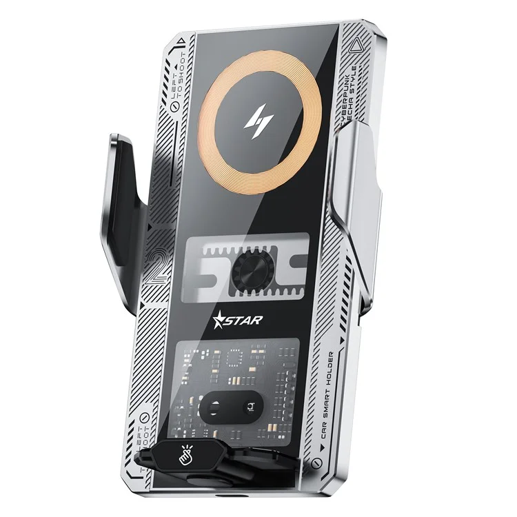 T9 Mecha Style Magnetic Charging Auto-Clamping Wireless Car Charger Phone Holder - Grey