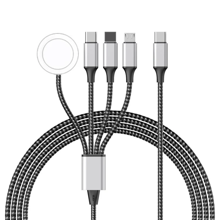 Cavo di ricarica intrecciato da 1,2 m Type-C a Type-C / 8 pin / Micro / Dock di ricarica wireless per Apple Watch / Telefono