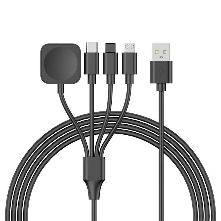 122cm USB to Type-C / 8-pin / Micro / Square Watch Wireless Charger Splitter Cable for Apple Watch / Phone / Tablet - Black