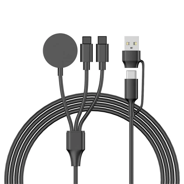 122cm USB / Type-C a Dual 8-pin / para Apple Watch Dock de carga inalámbrica de cable divisor de teléfono y reloj - Negro