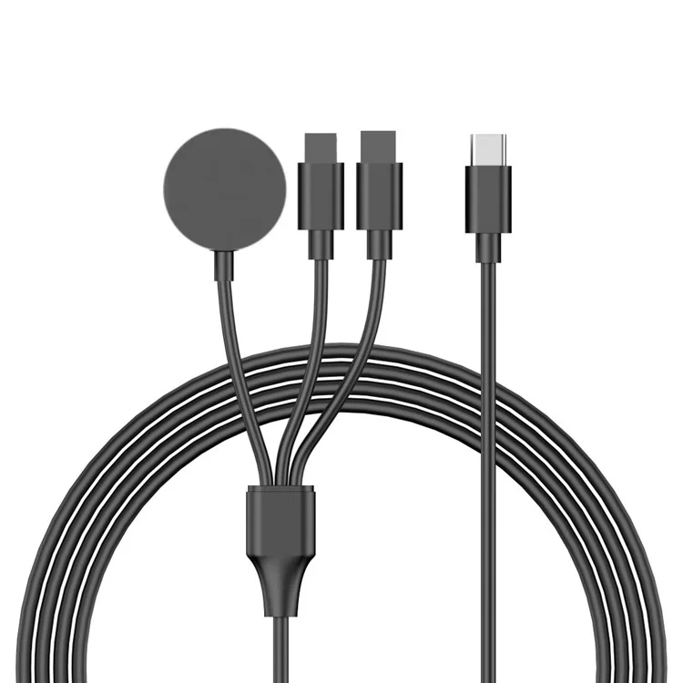 122cm Type-C to Dual 8-pin / Watch Wireless Charging Dock for Apple Watch Phone Charge Cable - Black