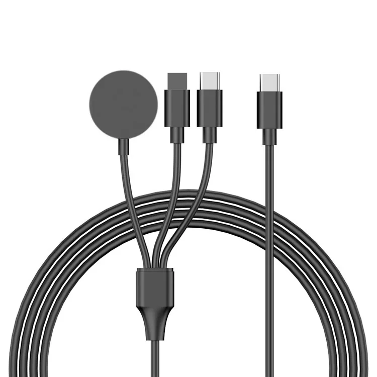 Câble de recharge 3 en 1 pour Apple Watch, 122 cm, Type-C vers Type-C / 8 broches - Noir