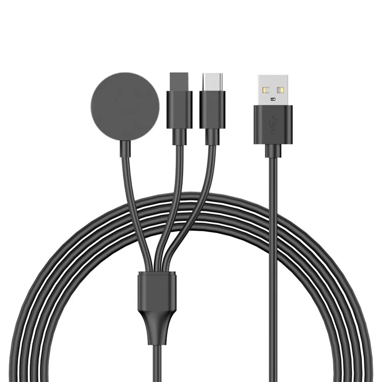 122 cm USB-Kabel zu Typ-C / 8-polig / für Apple Watch Wireless Charging Dock 3-in-1 Splitter Ladekabel - Schwarz