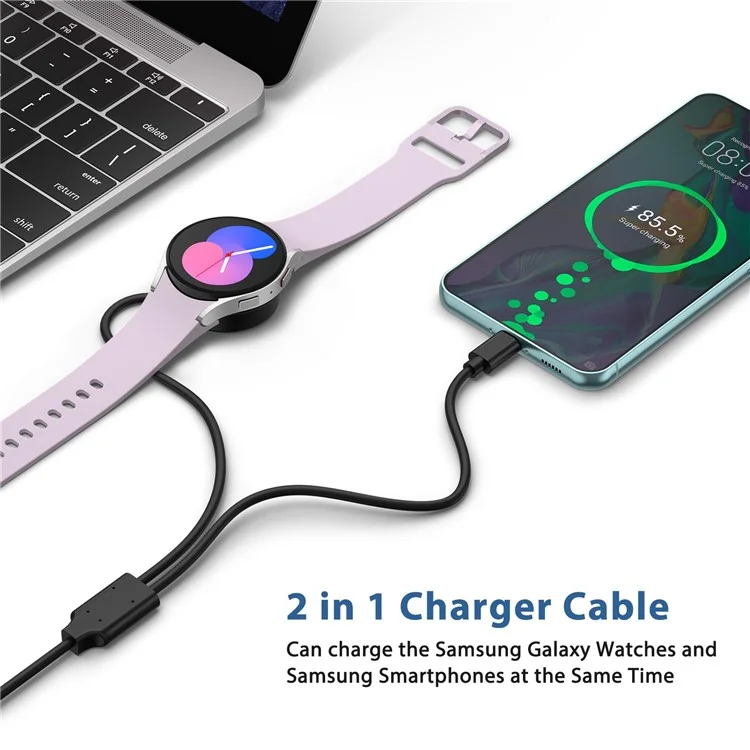 Cavo di ricarica wireless 2 in 1 da 120 cm, tipo C a tipo C, per Samsung Watch - Nero