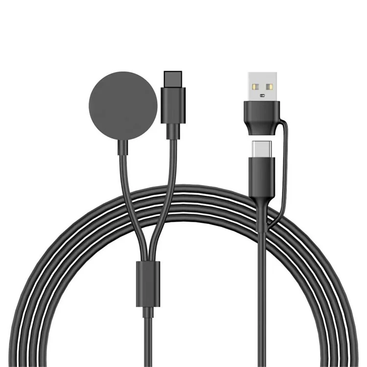 Câble de charge sans fil rond pour montre Apple, avec interface Type-C USB de 100 cm et interface 8 broches - Noir