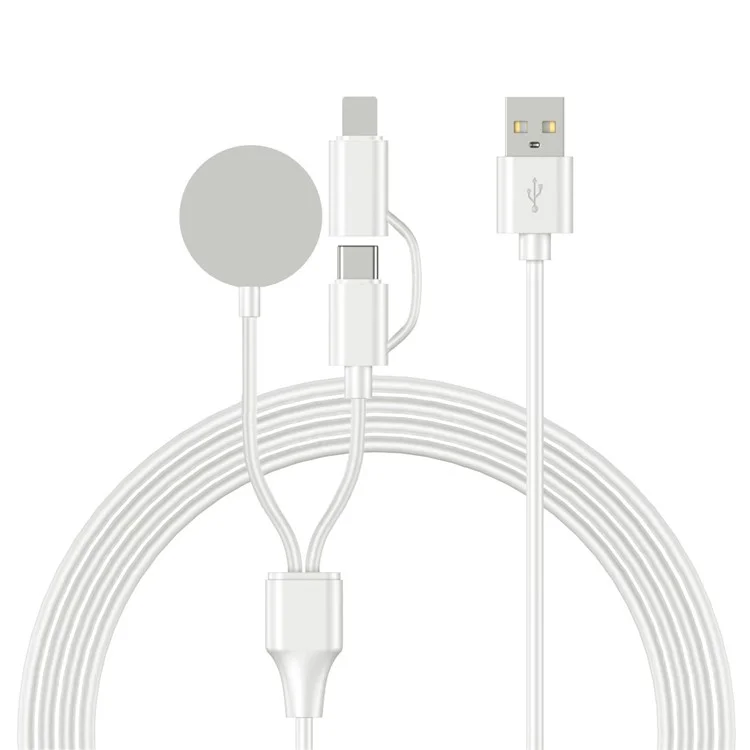 3-in-1 USB to Type-C + iP + Wireless Charger Dock Charging Cable for Apple Watch / Smartphones - White